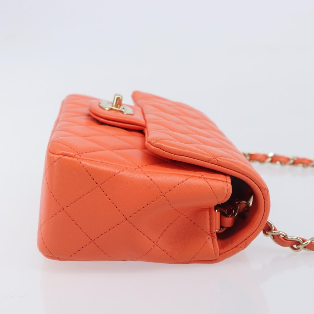 CHANEL Mini Matelasse 20 Chain Bag Lamb Skin Orange Gold CC Auth 210167SAM