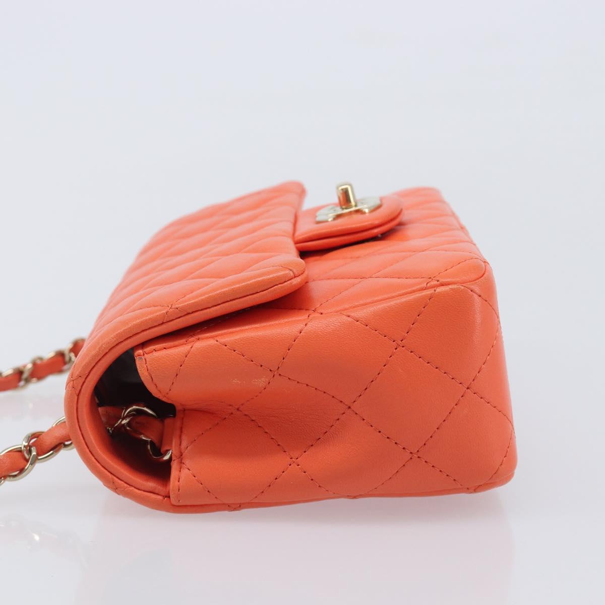 CHANEL Mini Matelasse 20 Chain Bag Lamb Skin Orange Gold CC Auth 210167SAM