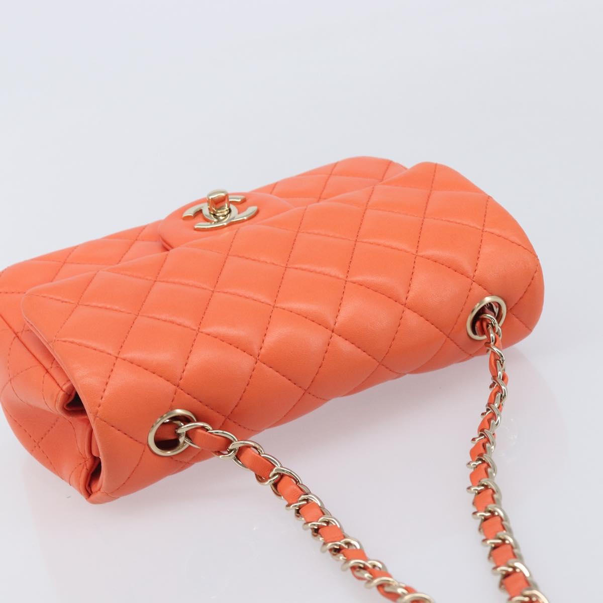 CHANEL Mini Matelasse 20 Chain Bag Lamb Skin Orange Gold CC Auth 210167SAM