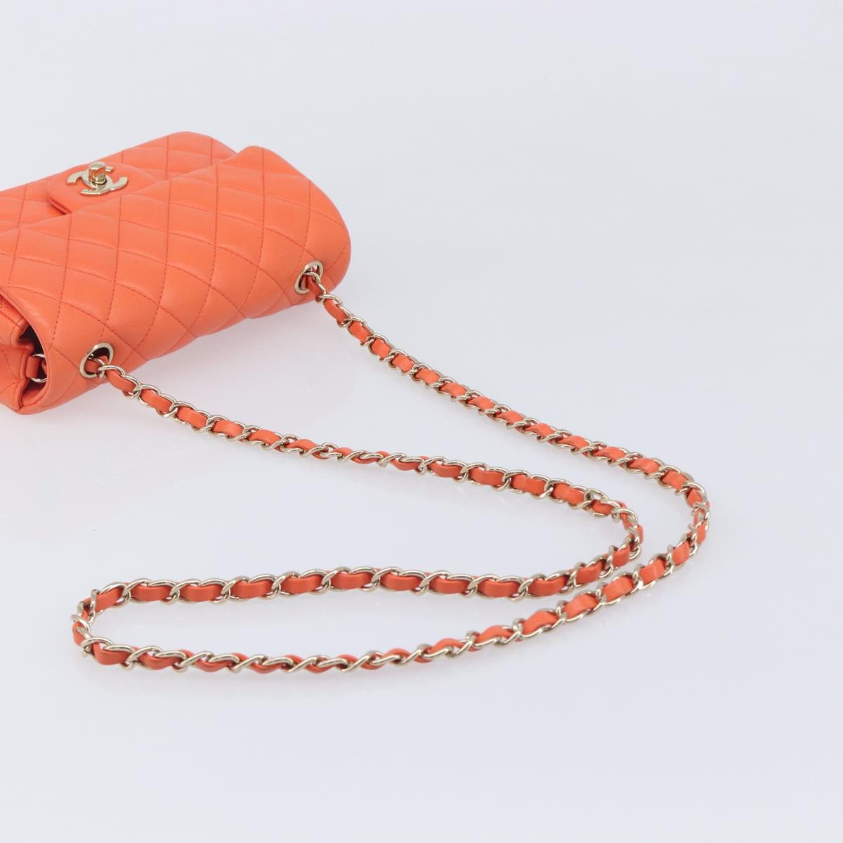 CHANEL Mini Matelasse 20 Chain Bag Lamb Skin Orange Gold CC Auth 210167SAM