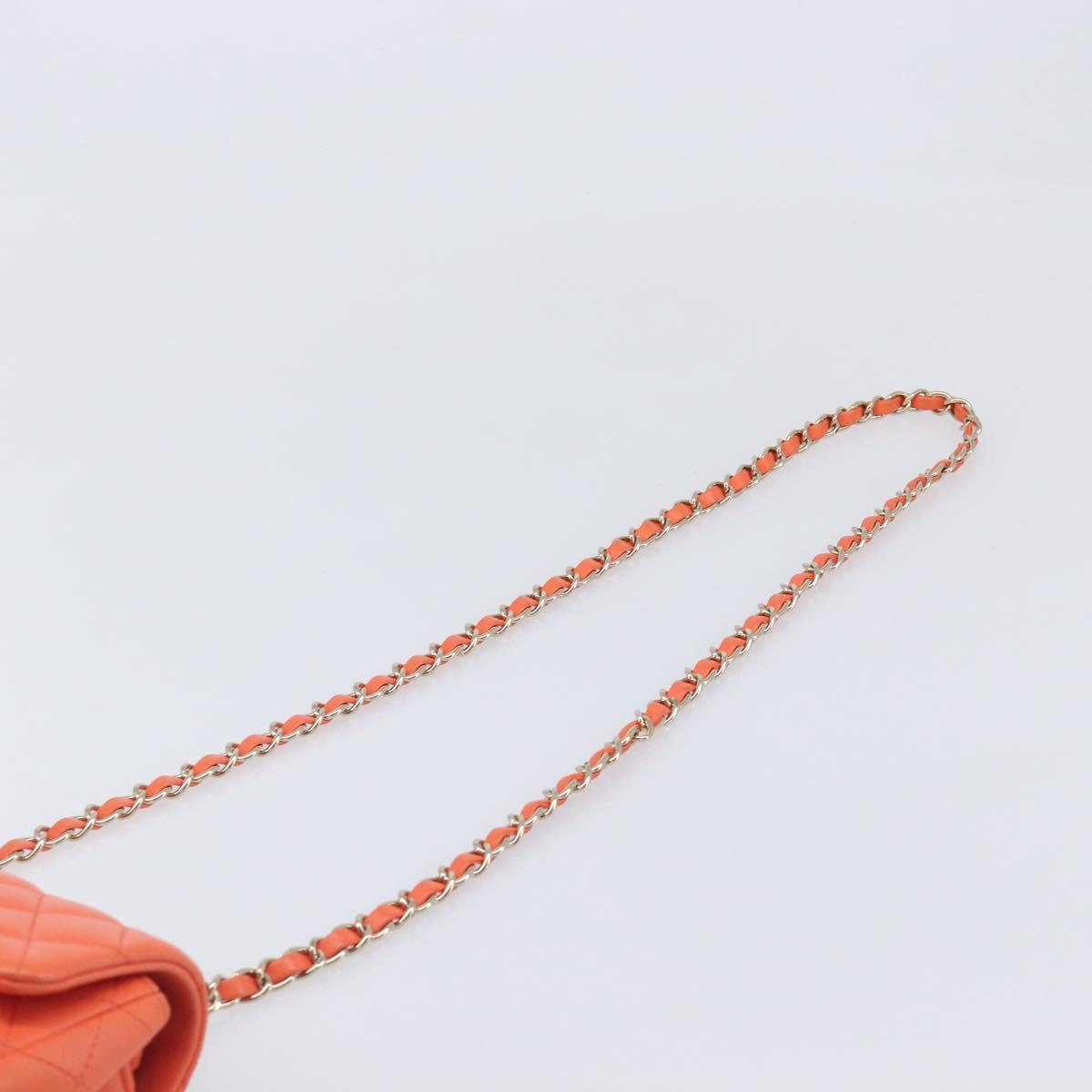 CHANEL Mini Matelasse 20 Chain Bag Lamb Skin Orange Gold CC Auth 210167SAM