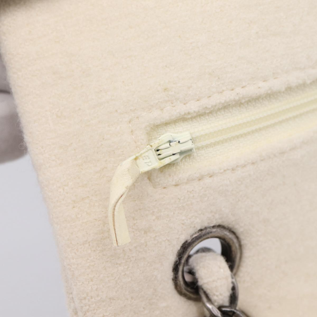 CHANEL Chain Shoulder Bag Canvas White Silver CC Auth 210168SM