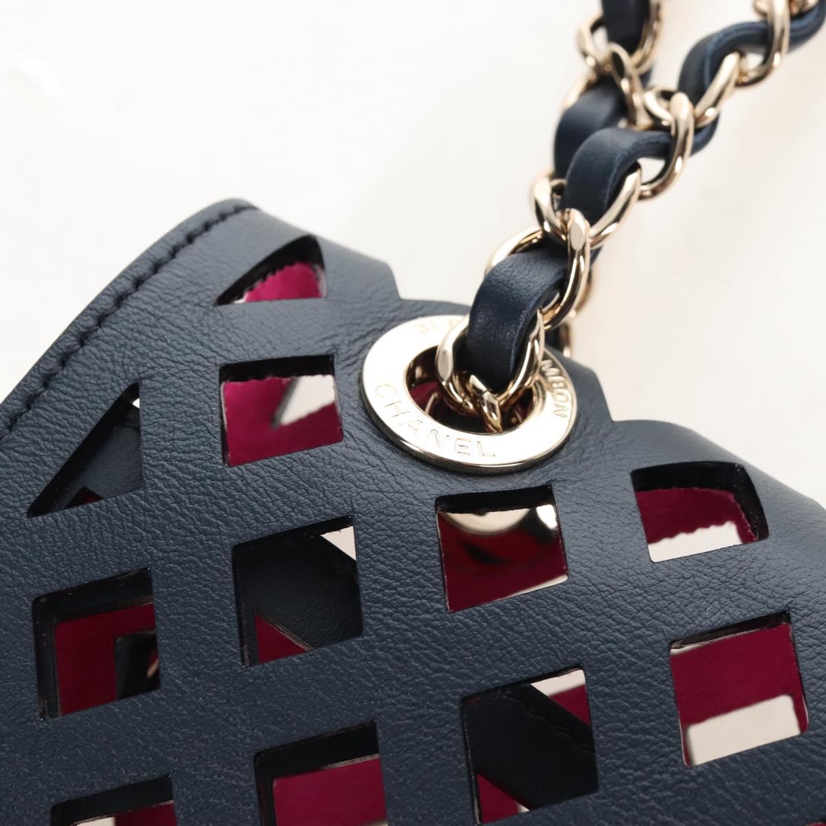 CHANEL Chain Matelasse25 Shoulder Bag Leather Navy Gold CC Auth 210170SM