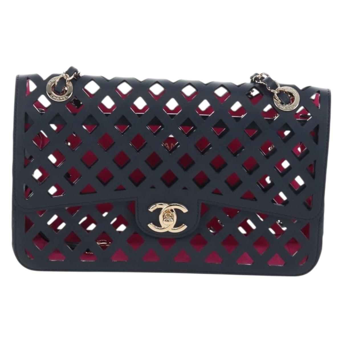 CHANEL Chain Matelasse25 Shoulder Bag Leather Navy Gold CC Auth 210170SM