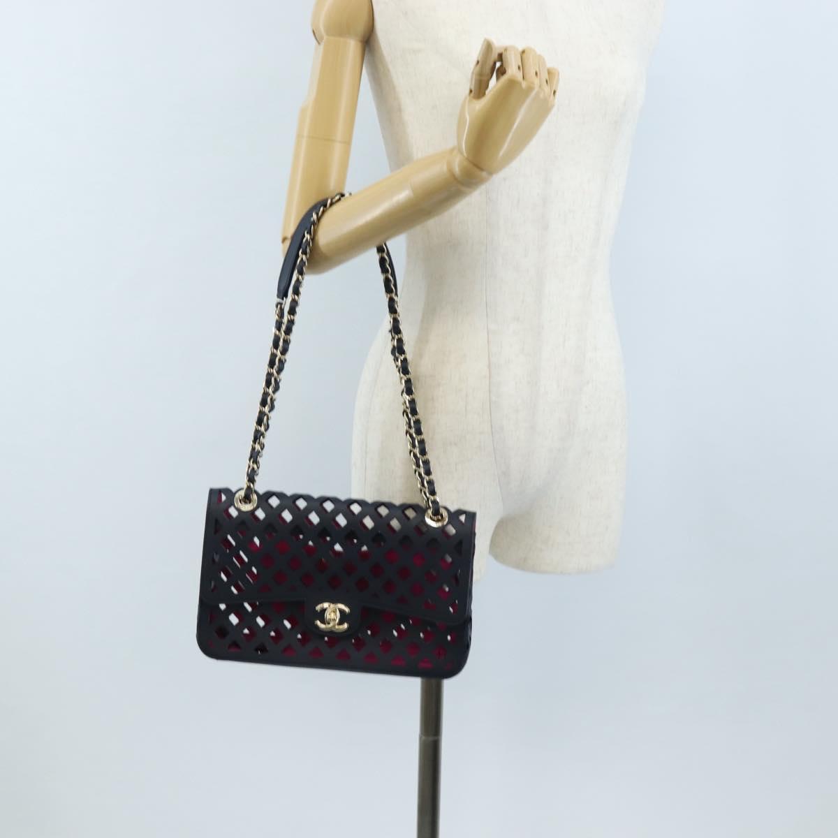CHANEL Chain Matelasse25 Shoulder Bag Leather Navy Gold CC Auth 210170SM