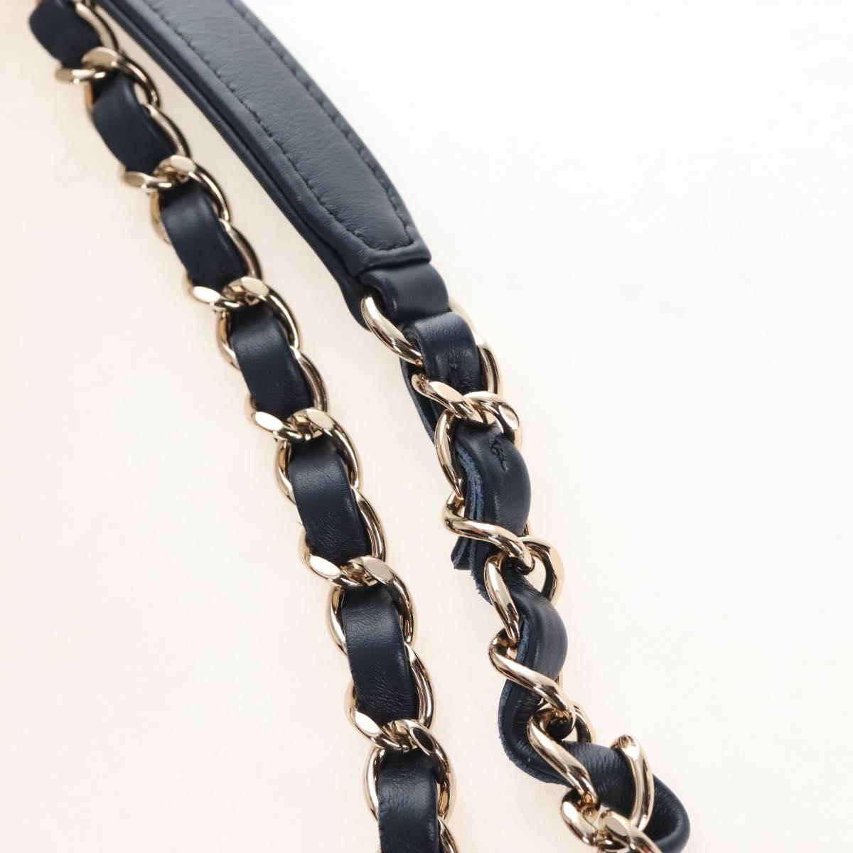 CHANEL Chain Matelasse25 Shoulder Bag Leather Navy Gold CC Auth 210170SM