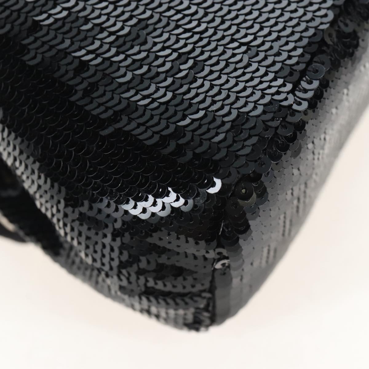 PRADA Chain Shoulder Pouch Sequin Black Gold Auth 210171M