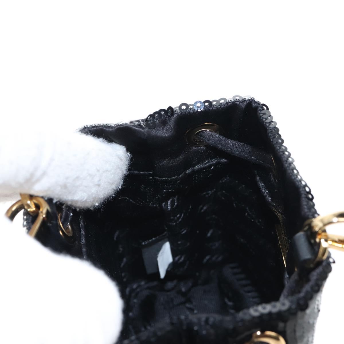 PRADA Chain Shoulder Pouch Sequin Black Gold Auth 210171M