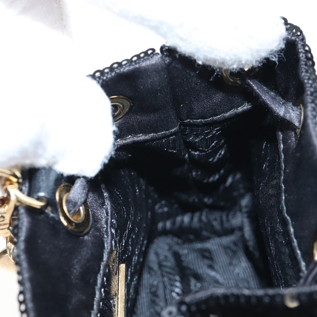 PRADA Chain Shoulder Pouch Sequin Black Gold Auth 210171M