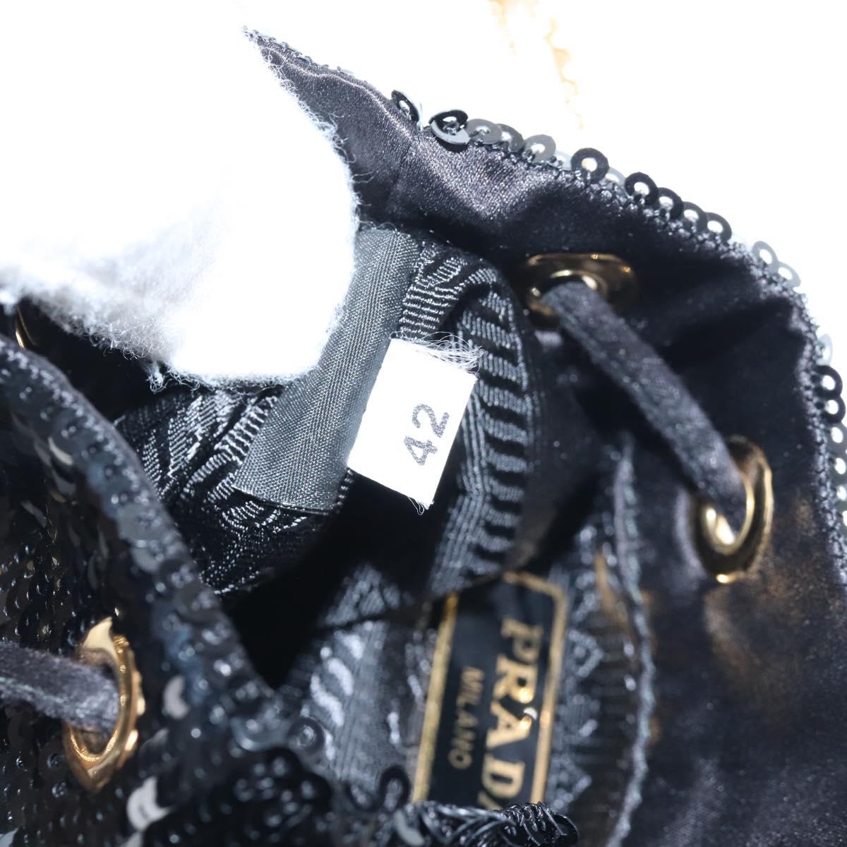 PRADA Chain Shoulder Pouch Sequin Black Gold Auth 210171M