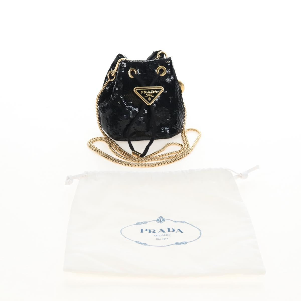 PRADA Chain Shoulder Pouch Sequin Black Gold Auth 210171M