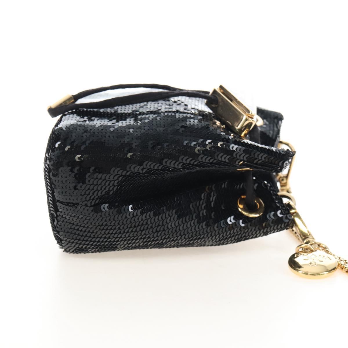 PRADA Chain Shoulder Pouch Sequin Black Gold Auth 210171M