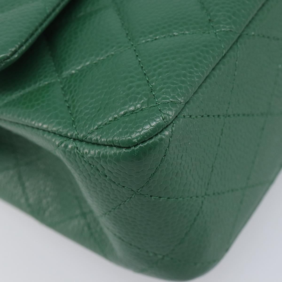 CHANEL Chain Matelasse25 Shoulder Bag Caviar Skin Green Silver CC Auth 210172SAM
