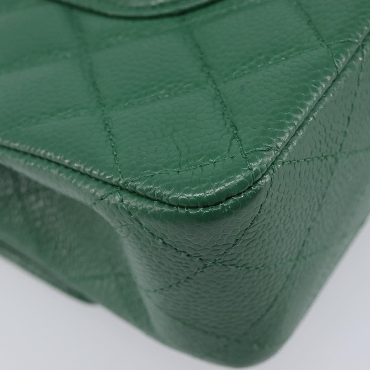 CHANEL Chain Matelasse25 Shoulder Bag Caviar Skin Green Silver CC Auth 210172SAM