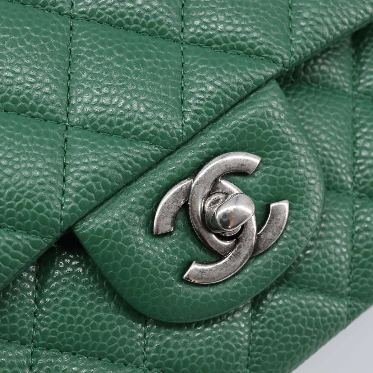 CHANEL Chain Matelasse25 Shoulder Bag Caviar Skin Green Silver CC Auth 210172SAM