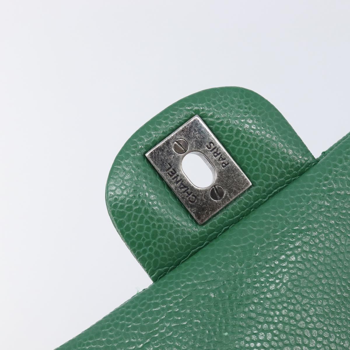 CHANEL Chain Matelasse25 Shoulder Bag Caviar Skin Green Silver CC Auth 210172SAM