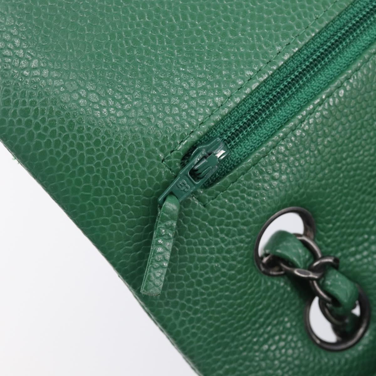 CHANEL Chain Matelasse25 Shoulder Bag Caviar Skin Green Silver CC Auth 210172SAM