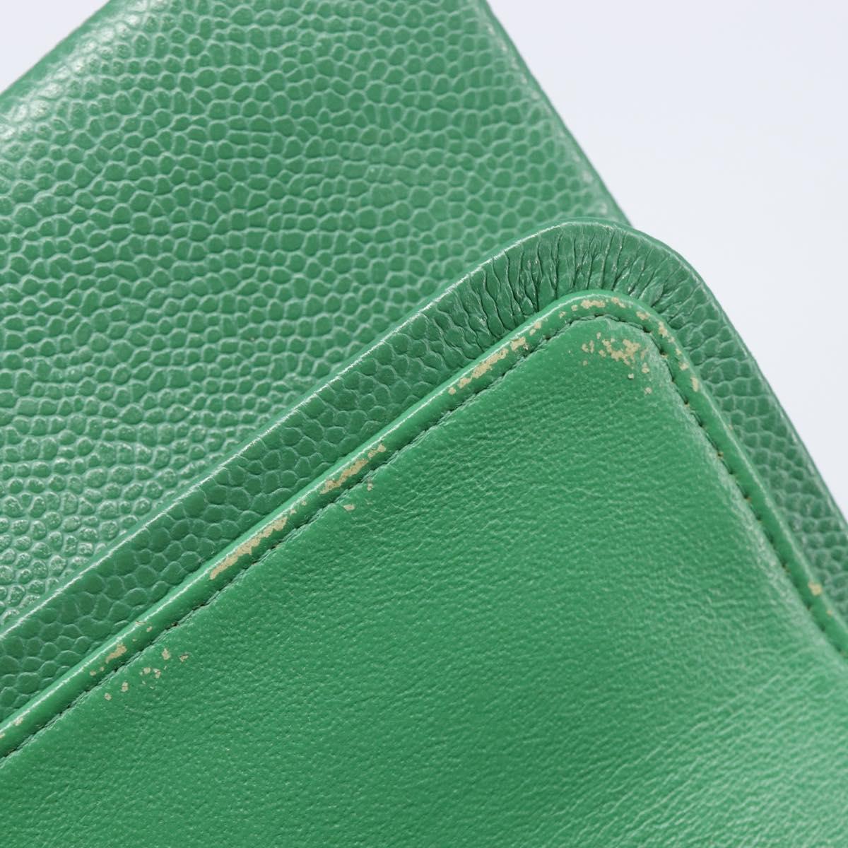 CHANEL Chain Matelasse25 Shoulder Bag Caviar Skin Green Silver CC Auth 210172SAM