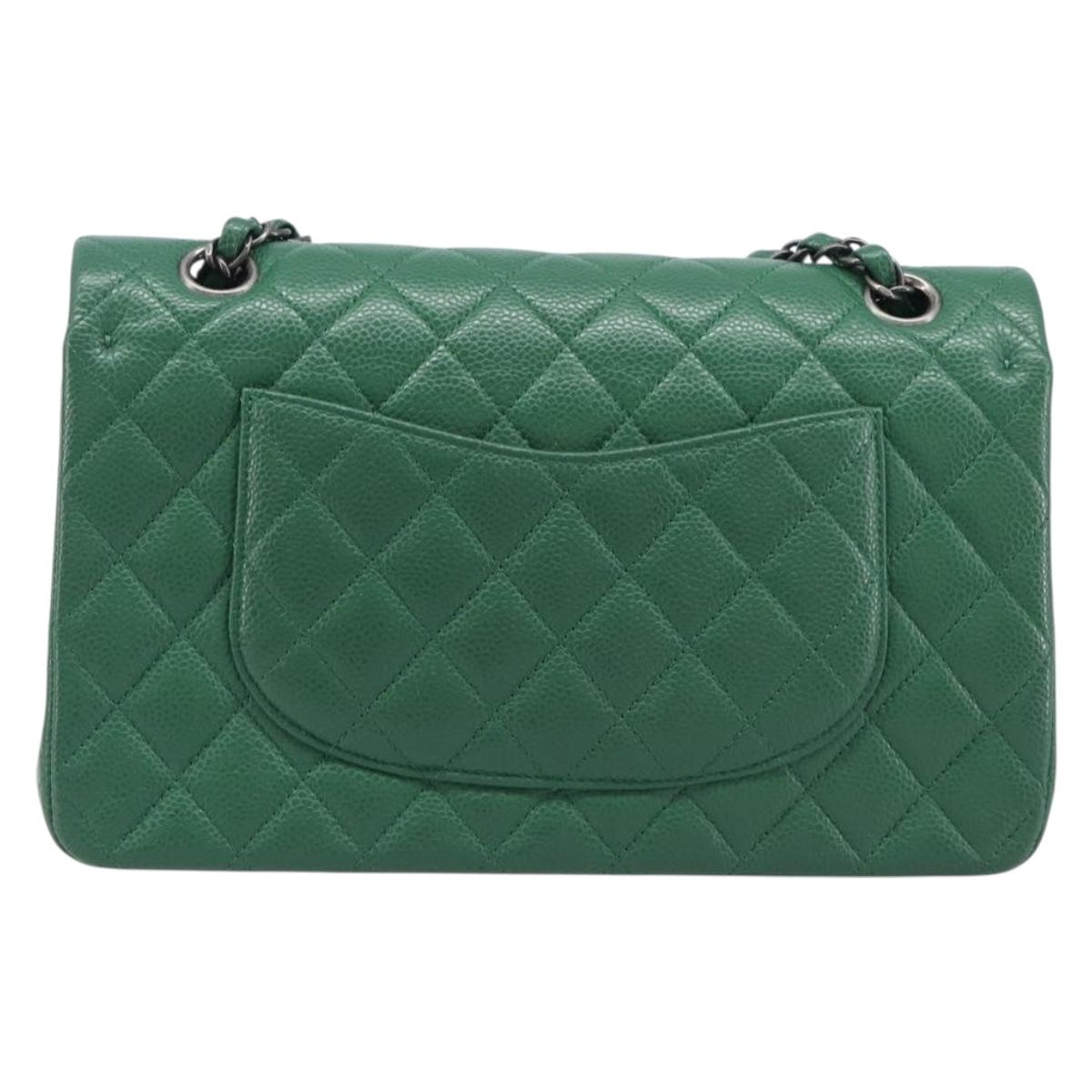 CHANEL Chain Matelasse25 Shoulder Bag Caviar Skin Green Silver CC Auth 210172SAM