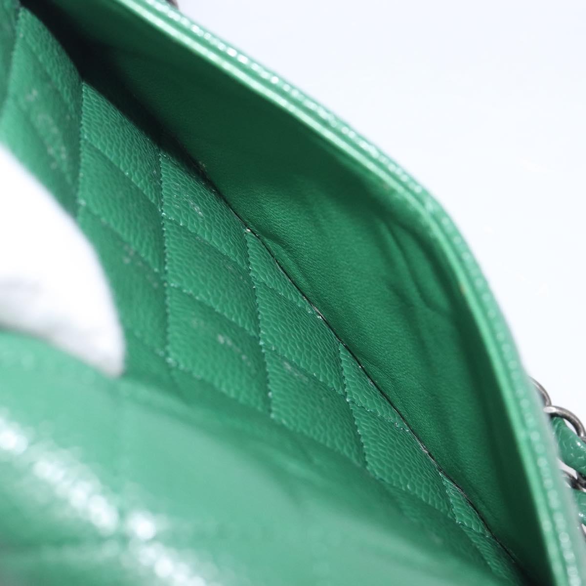 CHANEL Chain Matelasse25 Shoulder Bag Caviar Skin Green Silver CC Auth 210172SAM