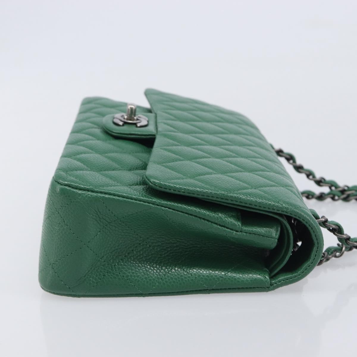 CHANEL Chain Matelasse25 Shoulder Bag Caviar Skin Green Silver CC Auth 210172SAM