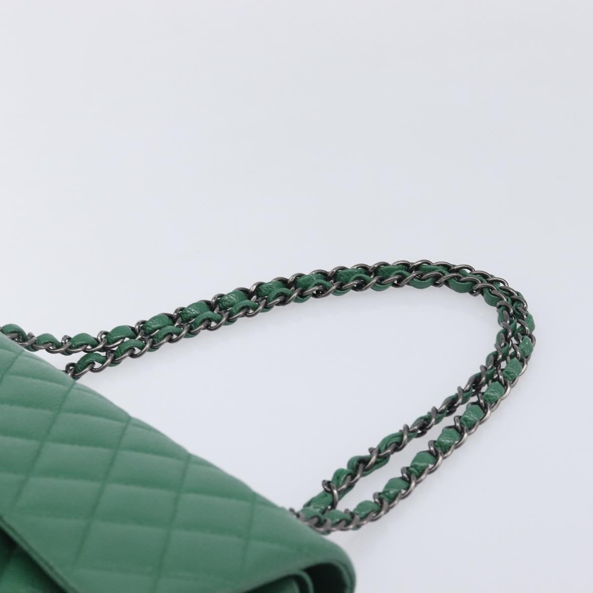 CHANEL Chain Matelasse25 Shoulder Bag Caviar Skin Green Silver CC Auth 210172SAM