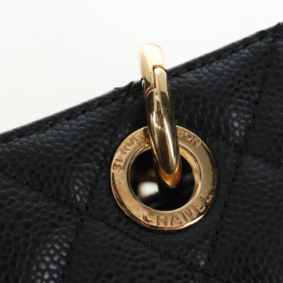 CHANEL GST Chain Shoulder Tote Bag Caviar Skin Black Gold CC Auth 210174SAM