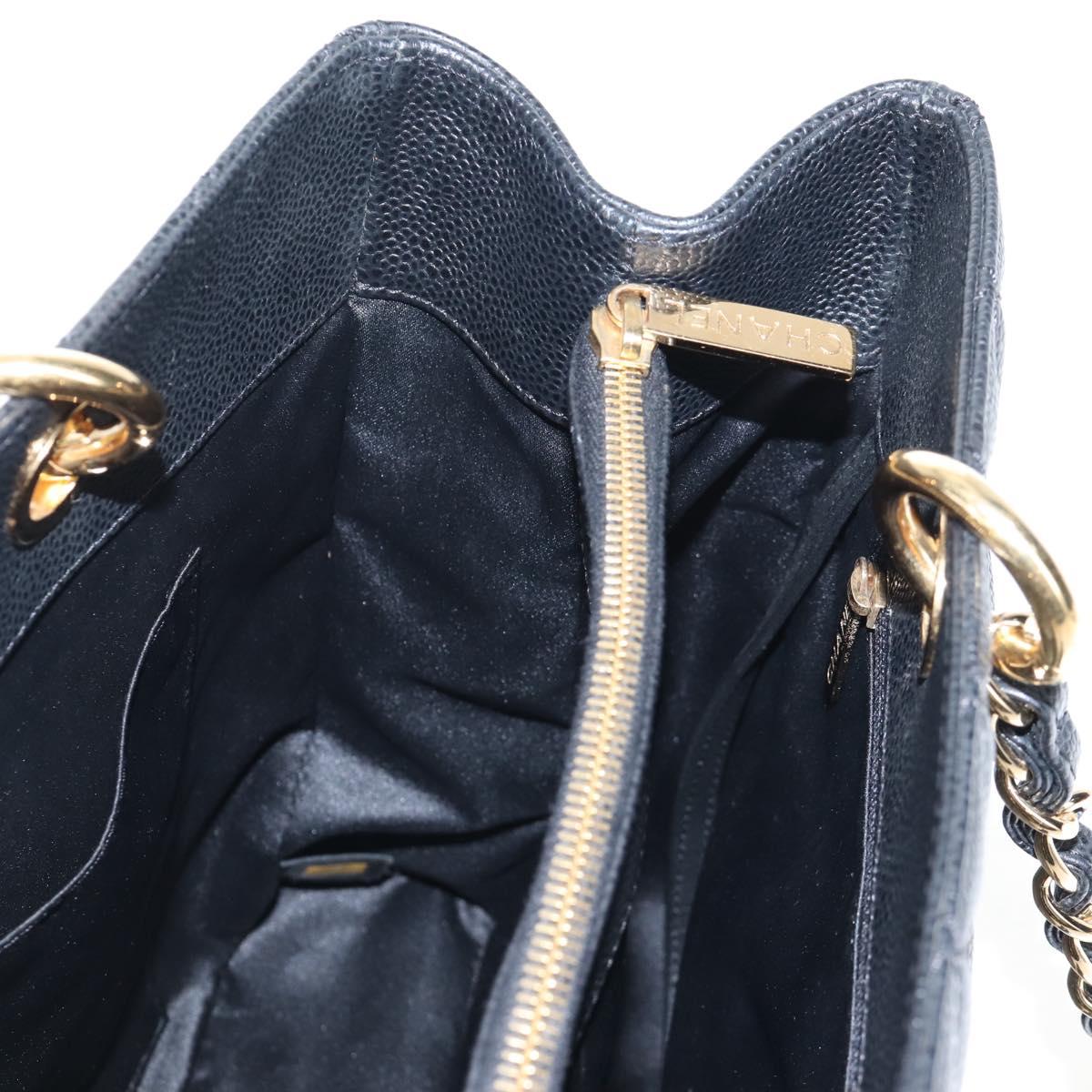 CHANEL GST Chain Shoulder Tote Bag Caviar Skin Black Gold CC Auth 210174SAM