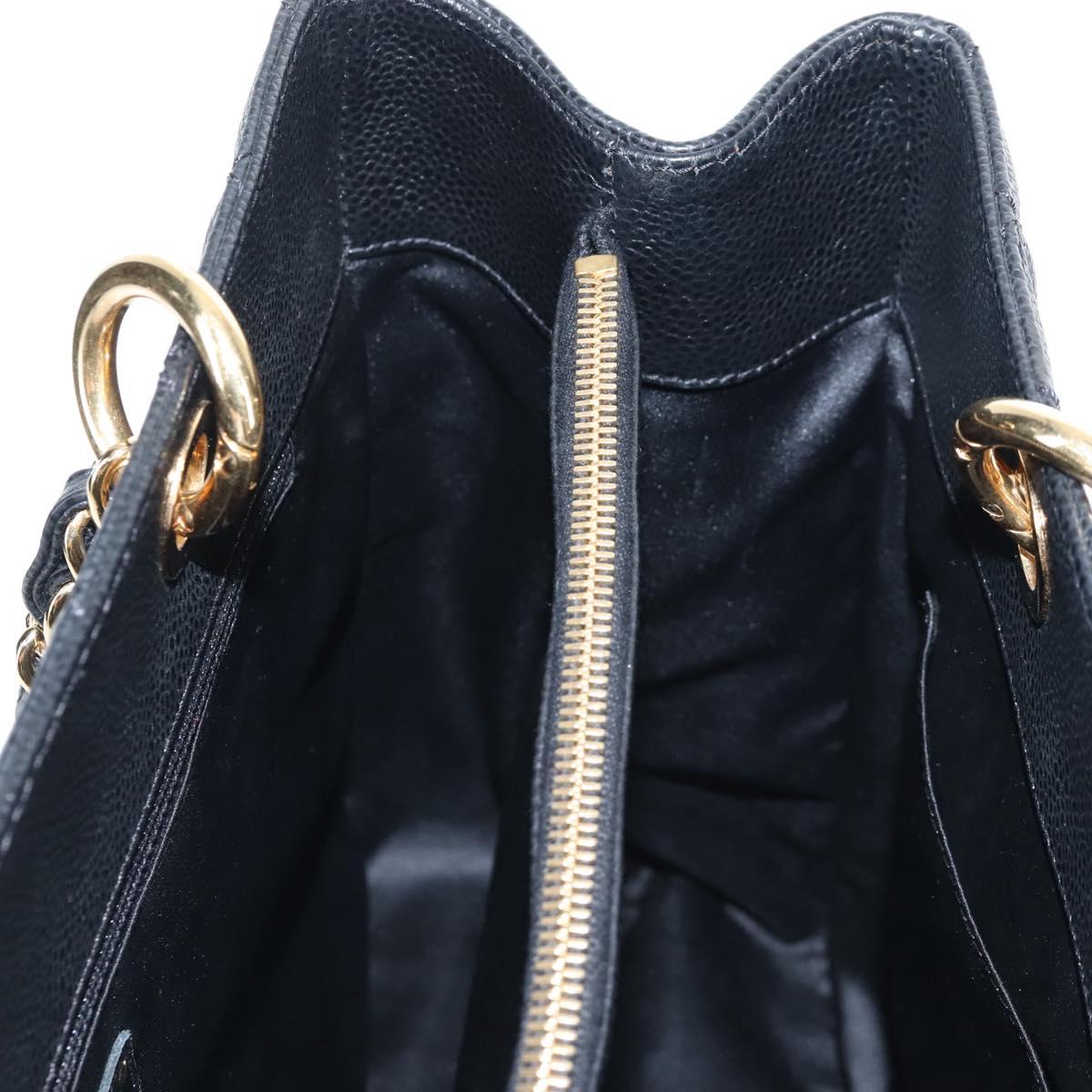 CHANEL GST Chain Shoulder Tote Bag Caviar Skin Black Gold CC Auth 210174SAM