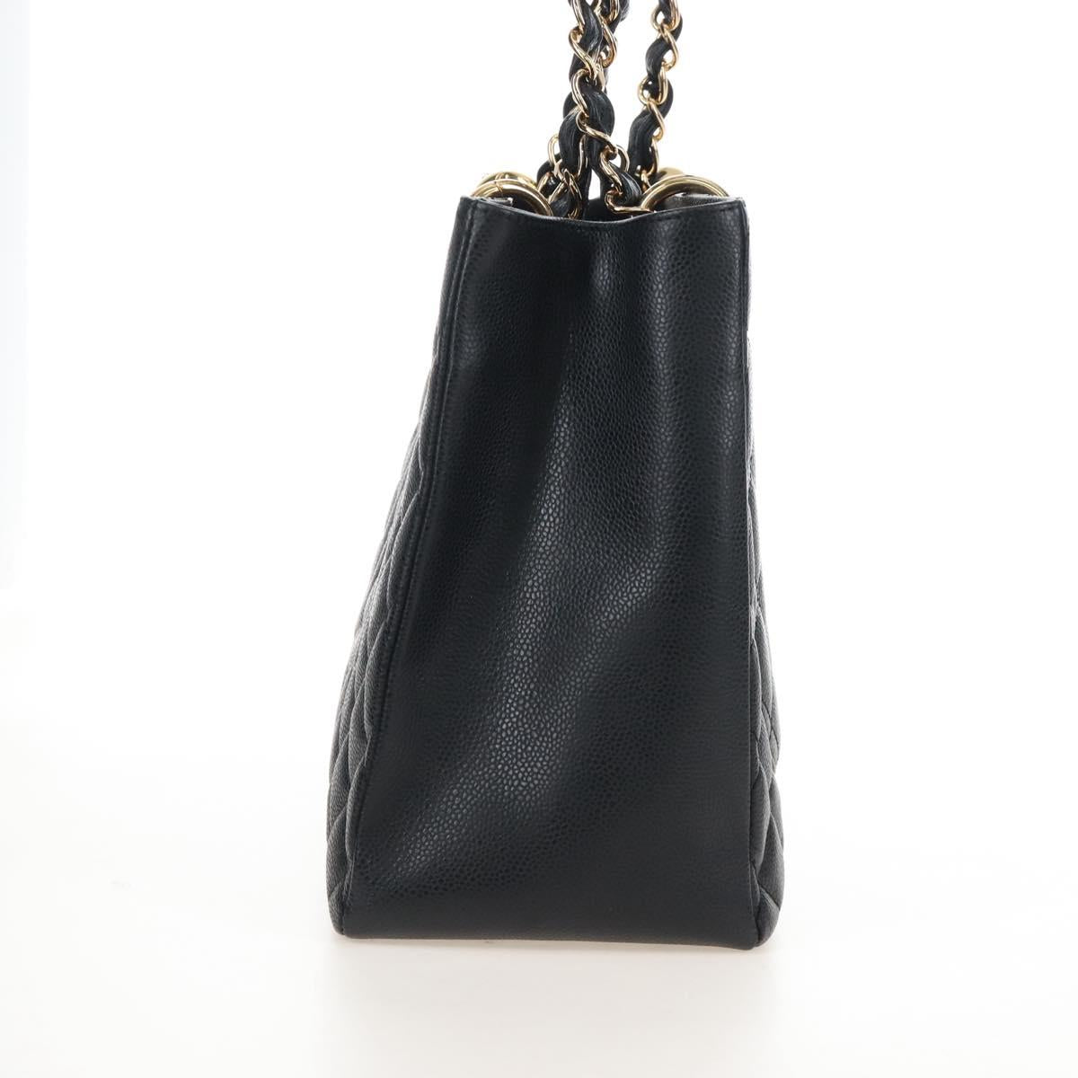 CHANEL GST Chain Shoulder Tote Bag Caviar Skin Black Gold CC Auth 210174SAM