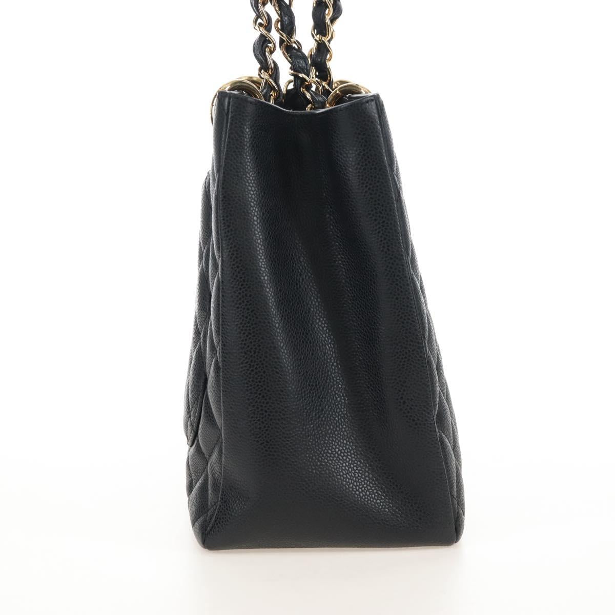 CHANEL GST Chain Shoulder Tote Bag Caviar Skin Black Gold CC Auth 210174SAM