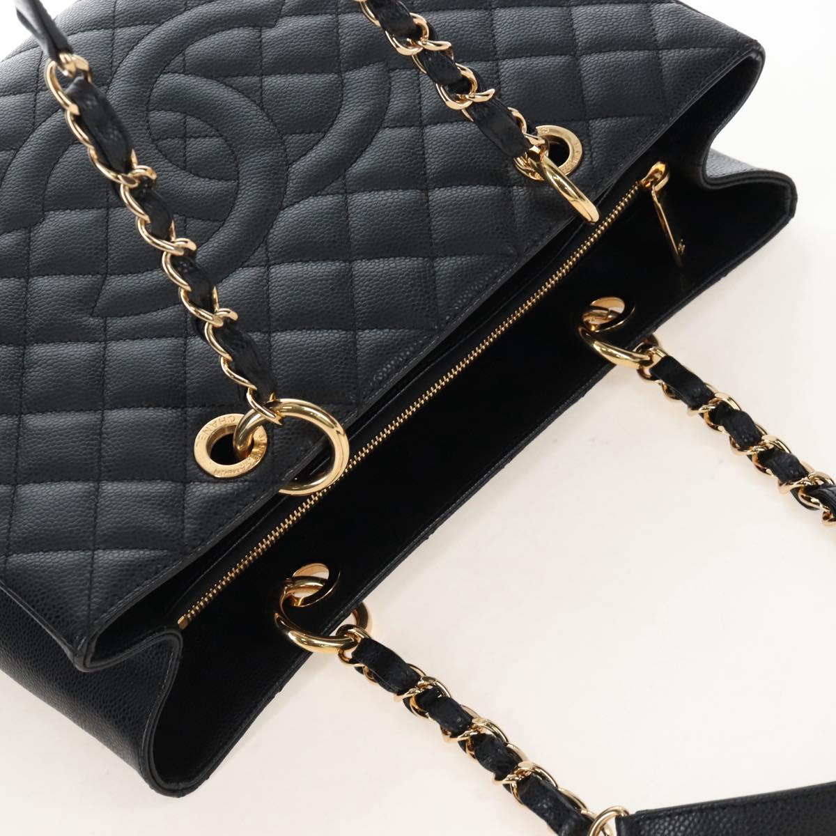 CHANEL GST Chain Shoulder Tote Bag Caviar Skin Black Gold CC Auth 210174SAM
