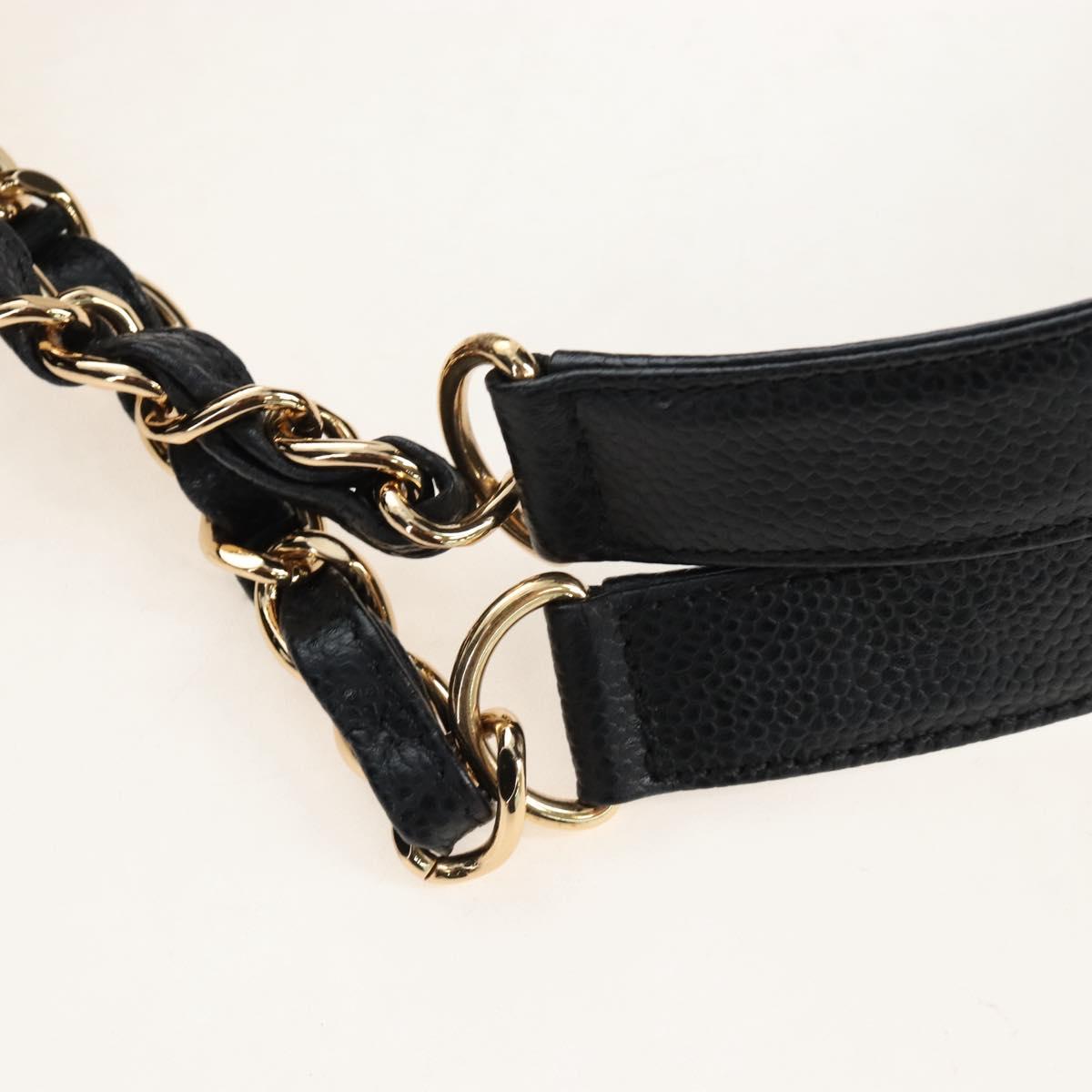 CHANEL GST Chain Shoulder Tote Bag Caviar Skin Black Gold CC Auth 210174SAM