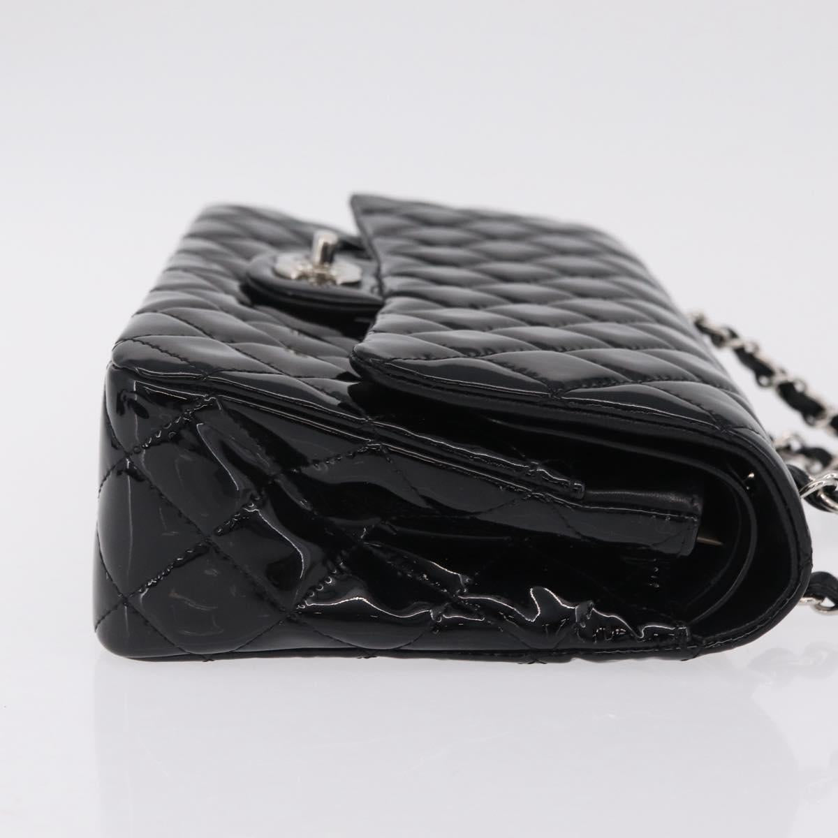 CHANEL Chain Matelasse25 Bag Patent Leather Black Silver CC Auth 210175SAM