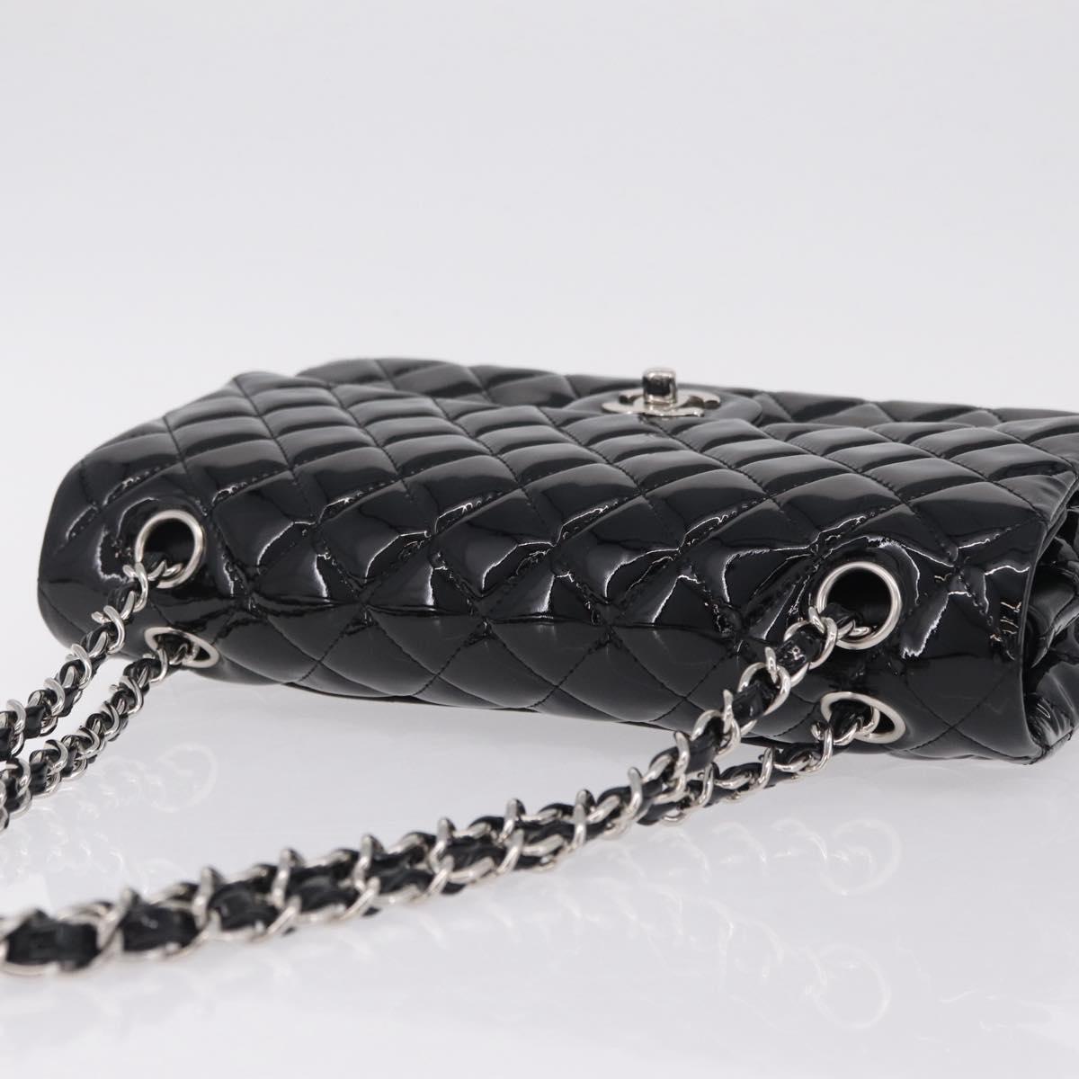 CHANEL Chain Matelasse25 Bag Patent Leather Black Silver CC Auth 210175SAM