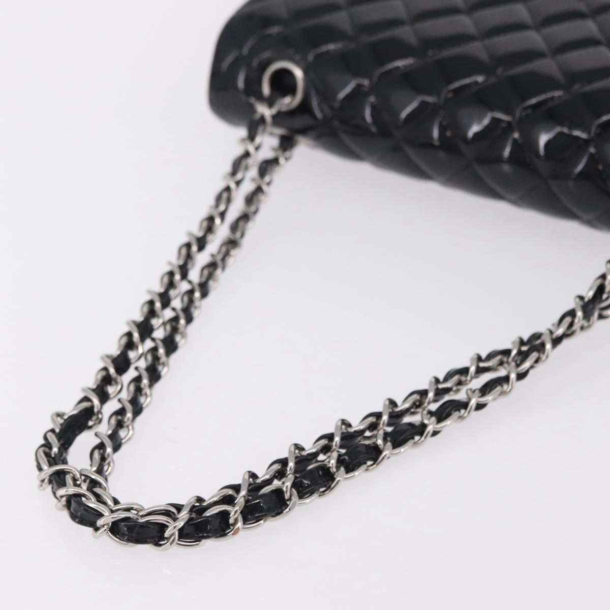 CHANEL Chain Matelasse25 Bag Patent Leather Black Silver CC Auth 210175SAM