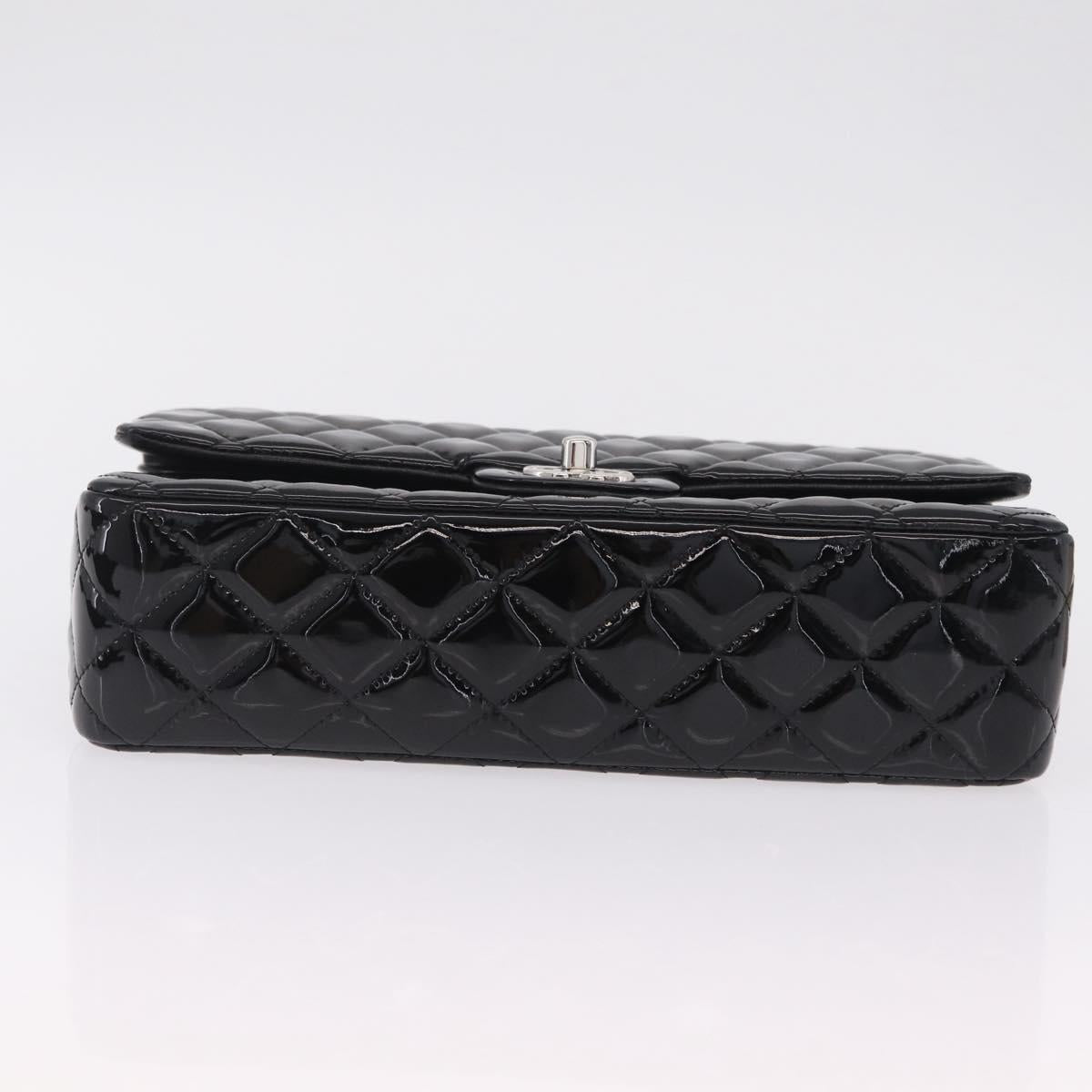 CHANEL Chain Matelasse25 Bag Patent Leather Black Silver CC Auth 210175SAM
