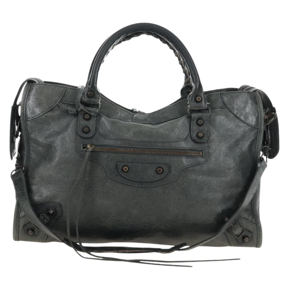 Balenciaga The City Hand Bag Leather 2way Green 115748 Auth 210178V