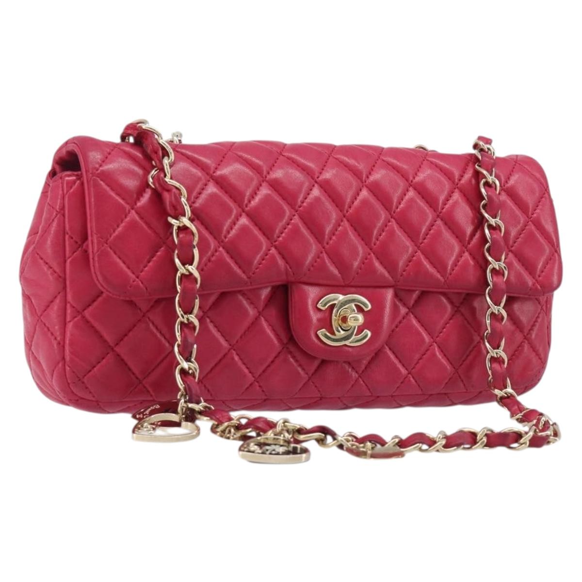 CHANEL Matelasse25 Chain Shoulder Bag Lamb Skin Pink Gold CC Auth 210180M