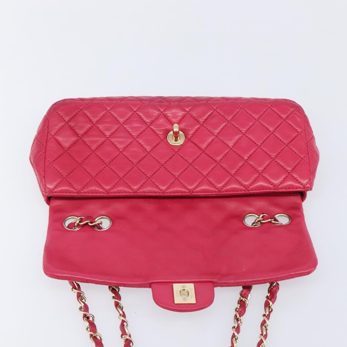CHANEL Matelasse25 Chain Shoulder Bag Lamb Skin Pink Gold CC Auth 210180M
