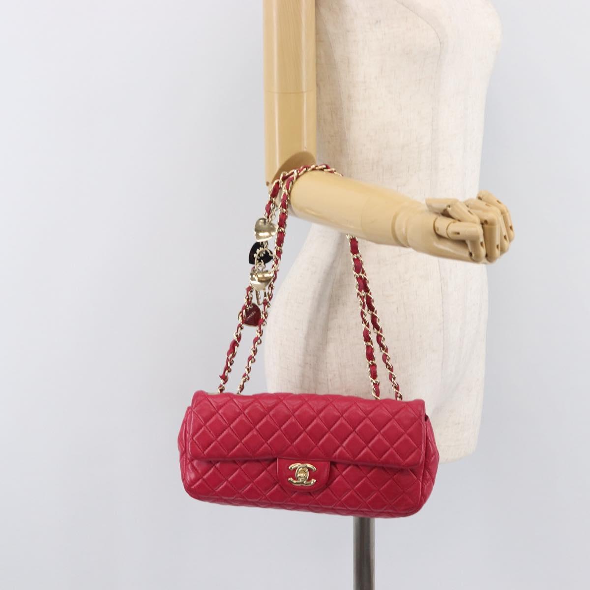 CHANEL Matelasse25 Chain Shoulder Bag Lamb Skin Pink Gold CC Auth 210180M