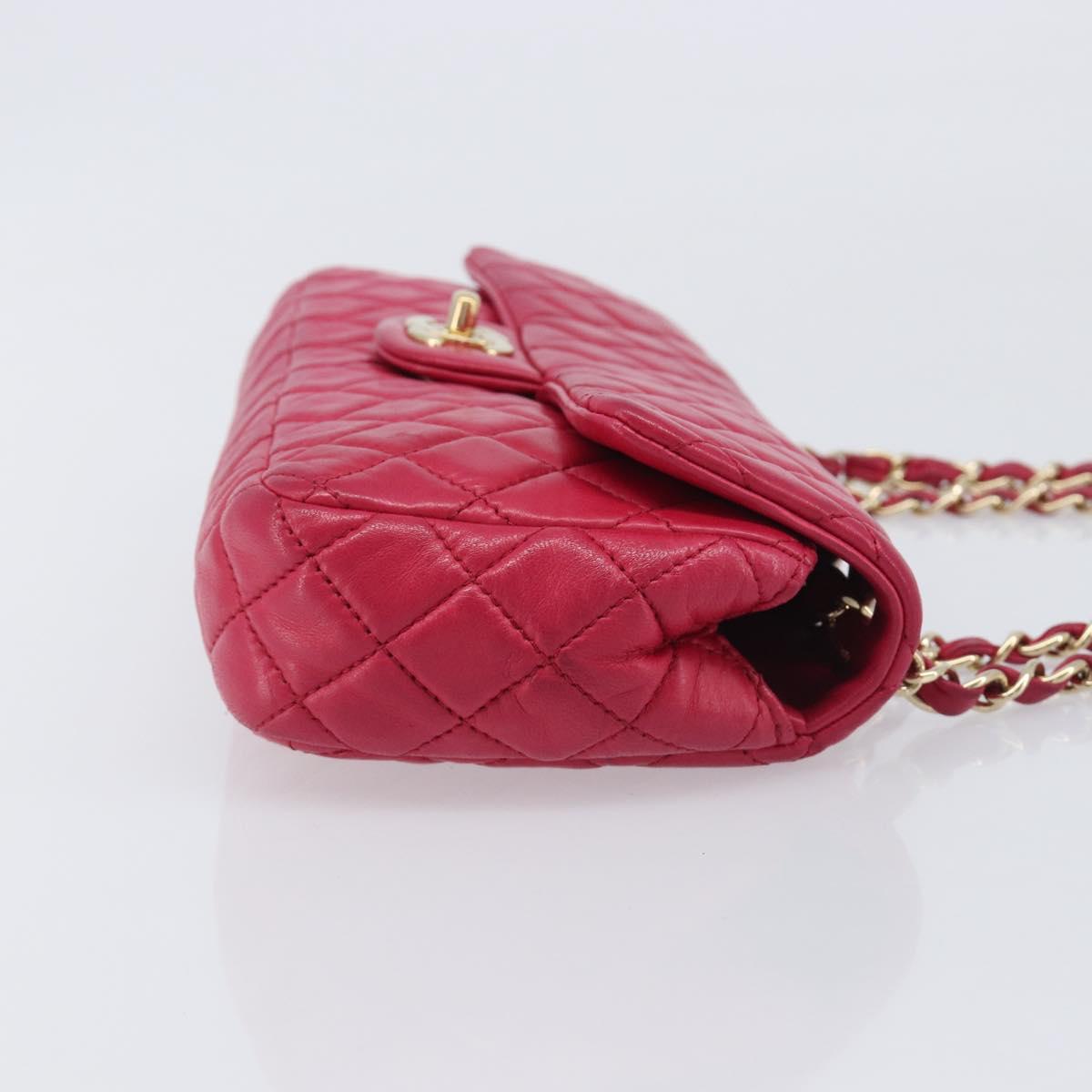 CHANEL Matelasse25 Chain Shoulder Bag Lamb Skin Pink Gold CC Auth 210180M