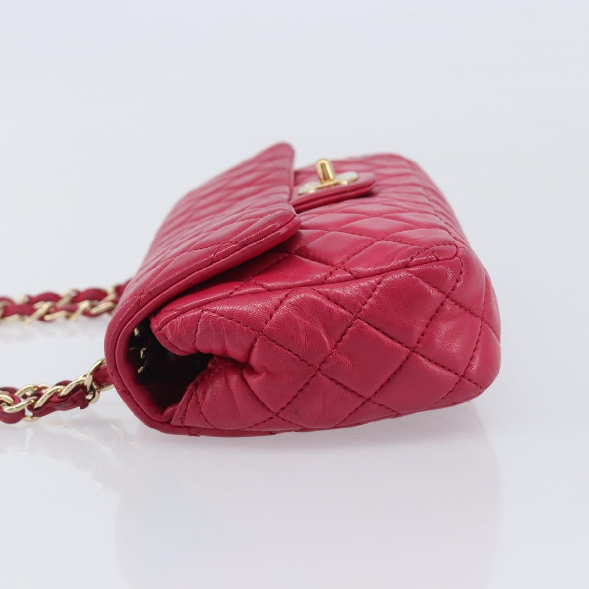 CHANEL Matelasse25 Chain Shoulder Bag Lamb Skin Pink Gold CC Auth 210180M