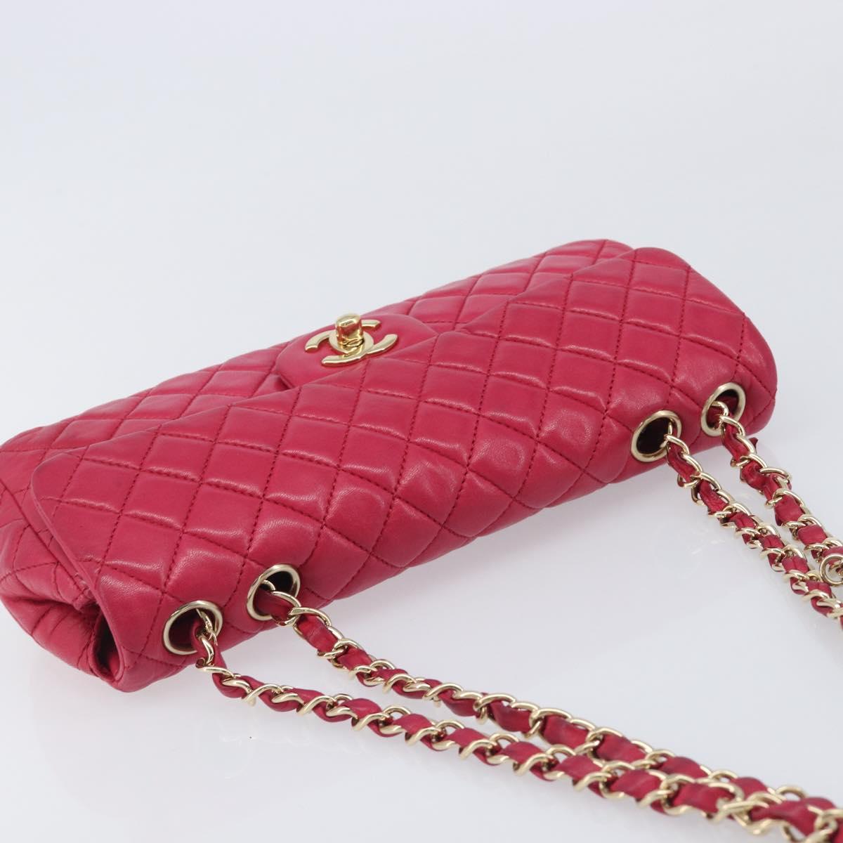 CHANEL Matelasse25 Chain Shoulder Bag Lamb Skin Pink Gold CC Auth 210180M