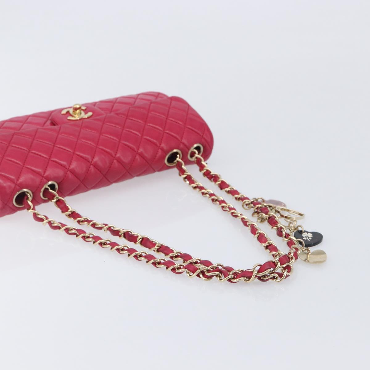 CHANEL Matelasse25 Chain Shoulder Bag Lamb Skin Pink Gold CC Auth 210180M