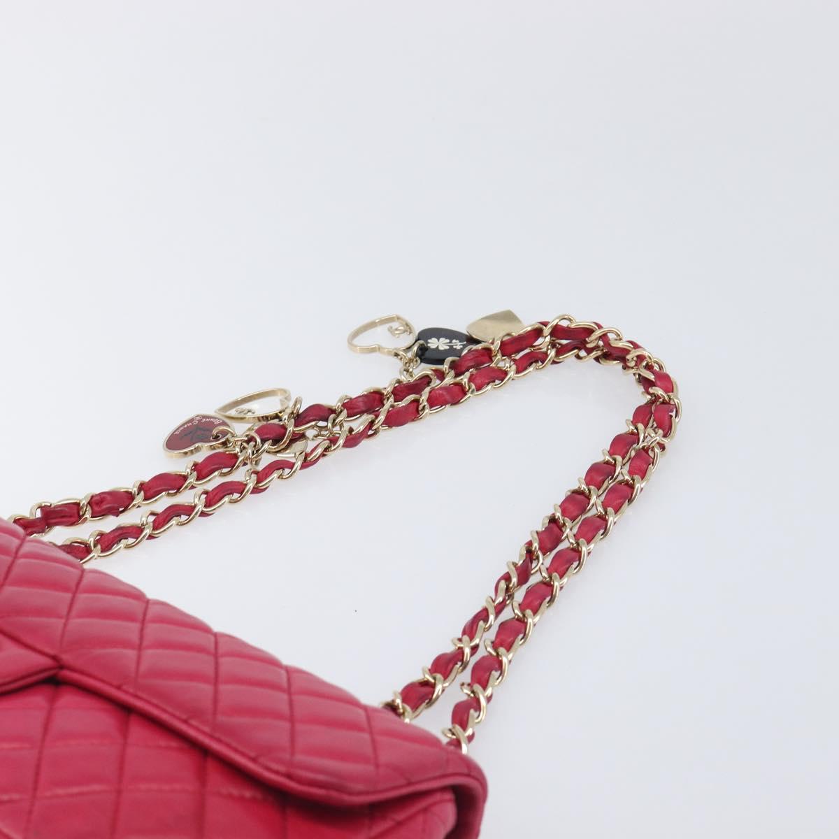 CHANEL Matelasse25 Chain Shoulder Bag Lamb Skin Pink Gold CC Auth 210180M