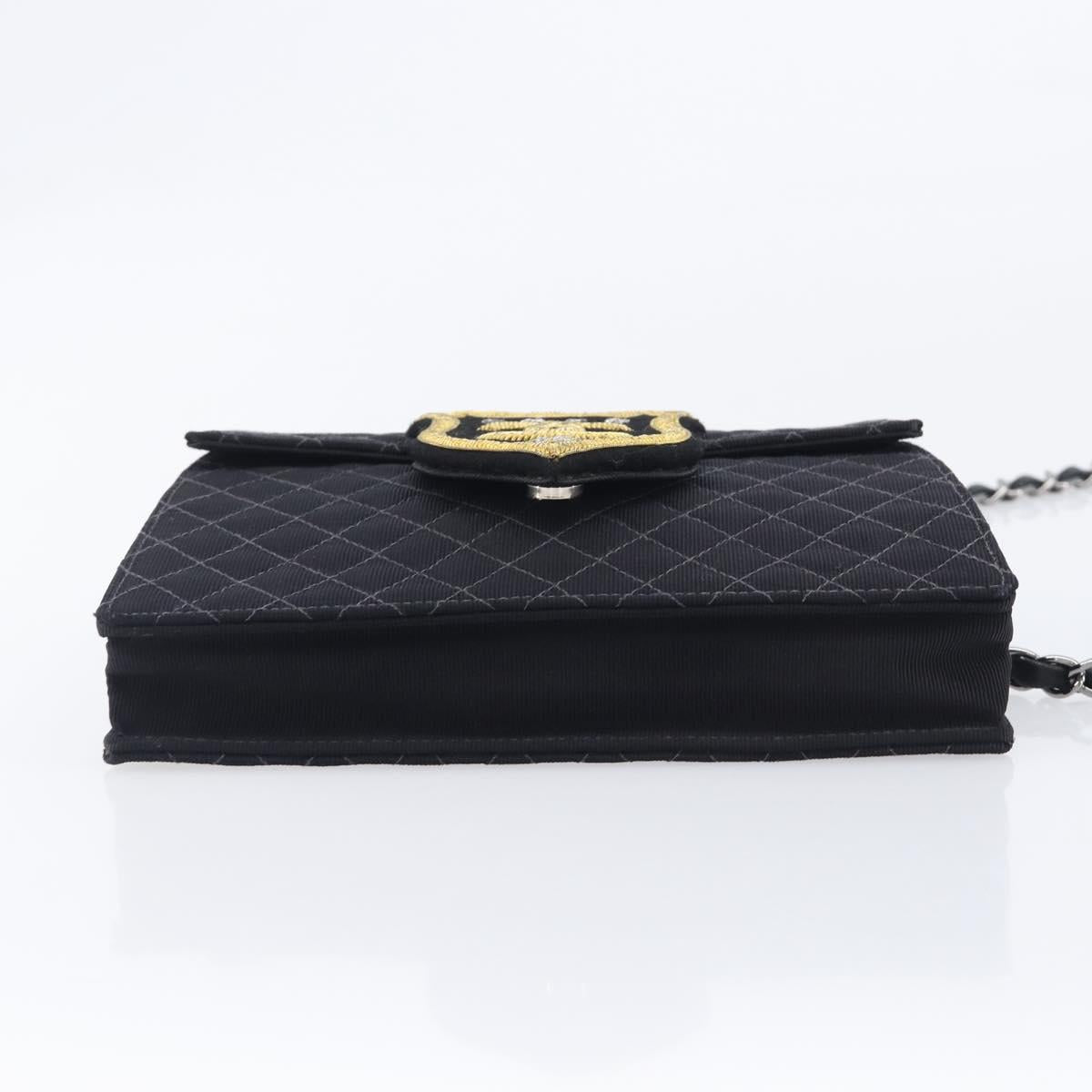 CHANEL Matelasse Chain Shoulder Bag Canvas Black Silver CC Auth 210182SAM