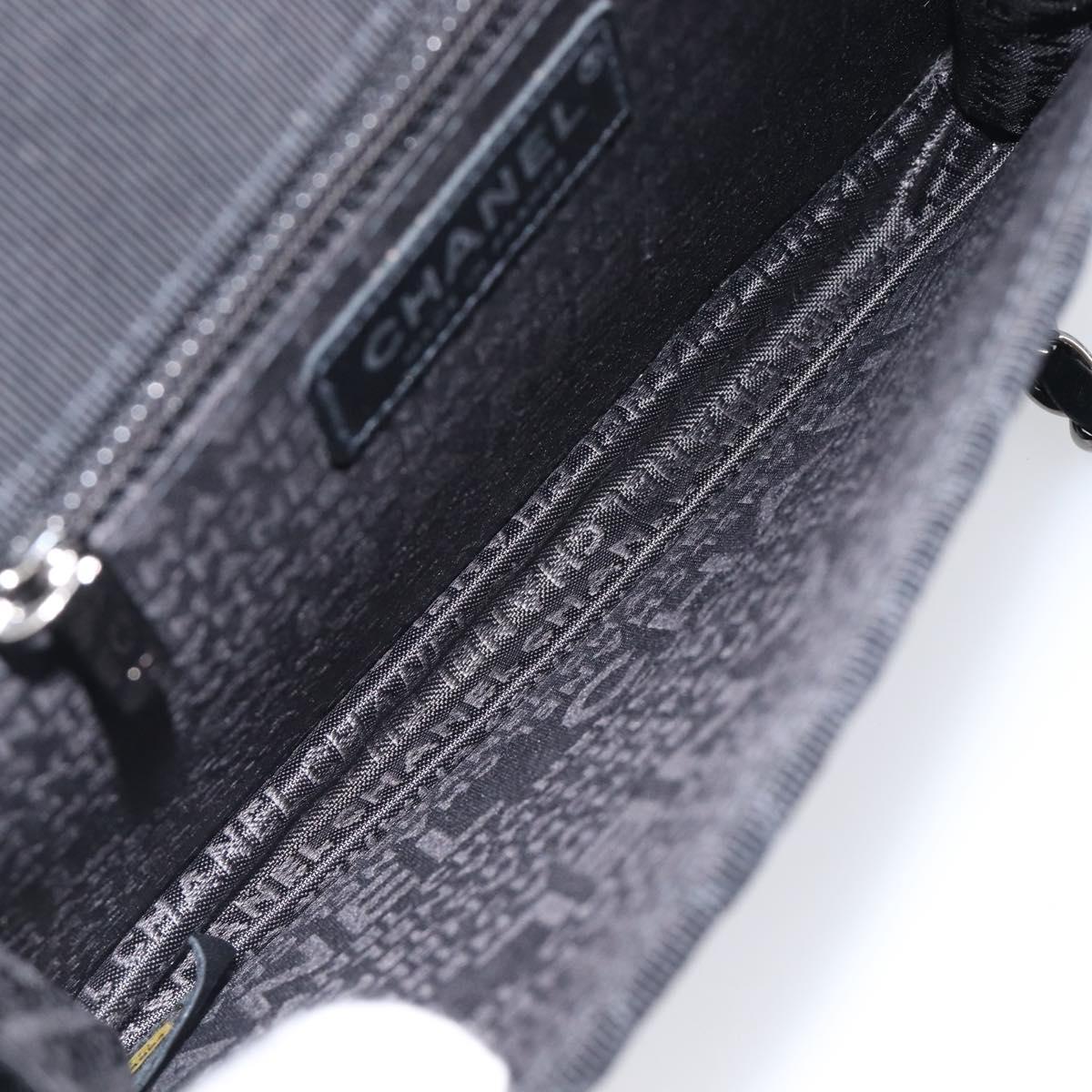 CHANEL Matelasse Chain Shoulder Bag Canvas Black Silver CC Auth 210182SAM