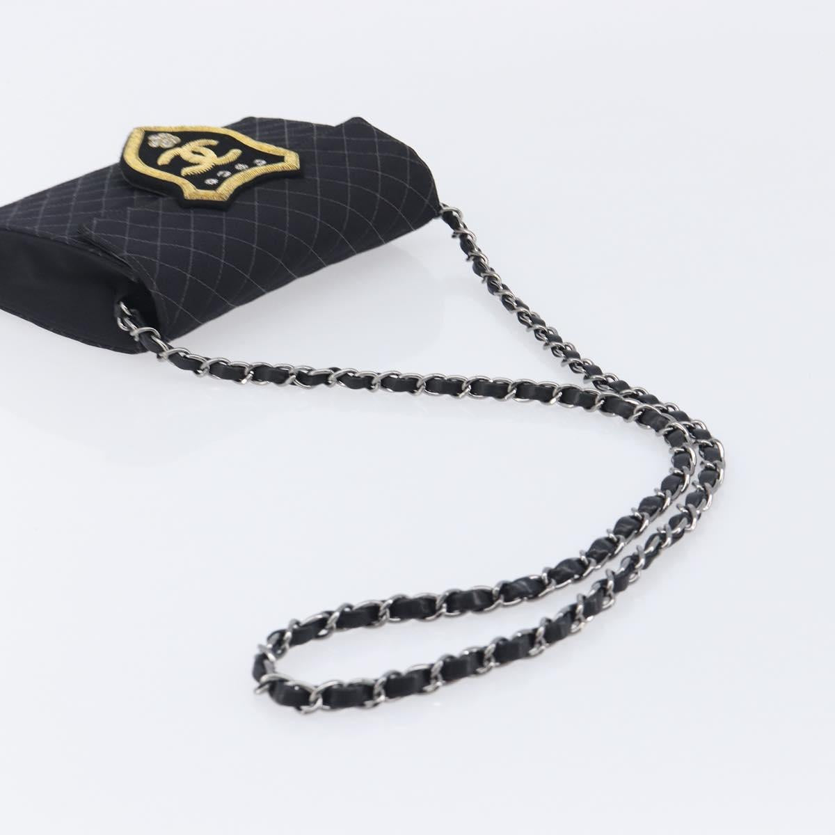CHANEL Matelasse Chain Shoulder Bag Canvas Black Silver CC Auth 210182SAM