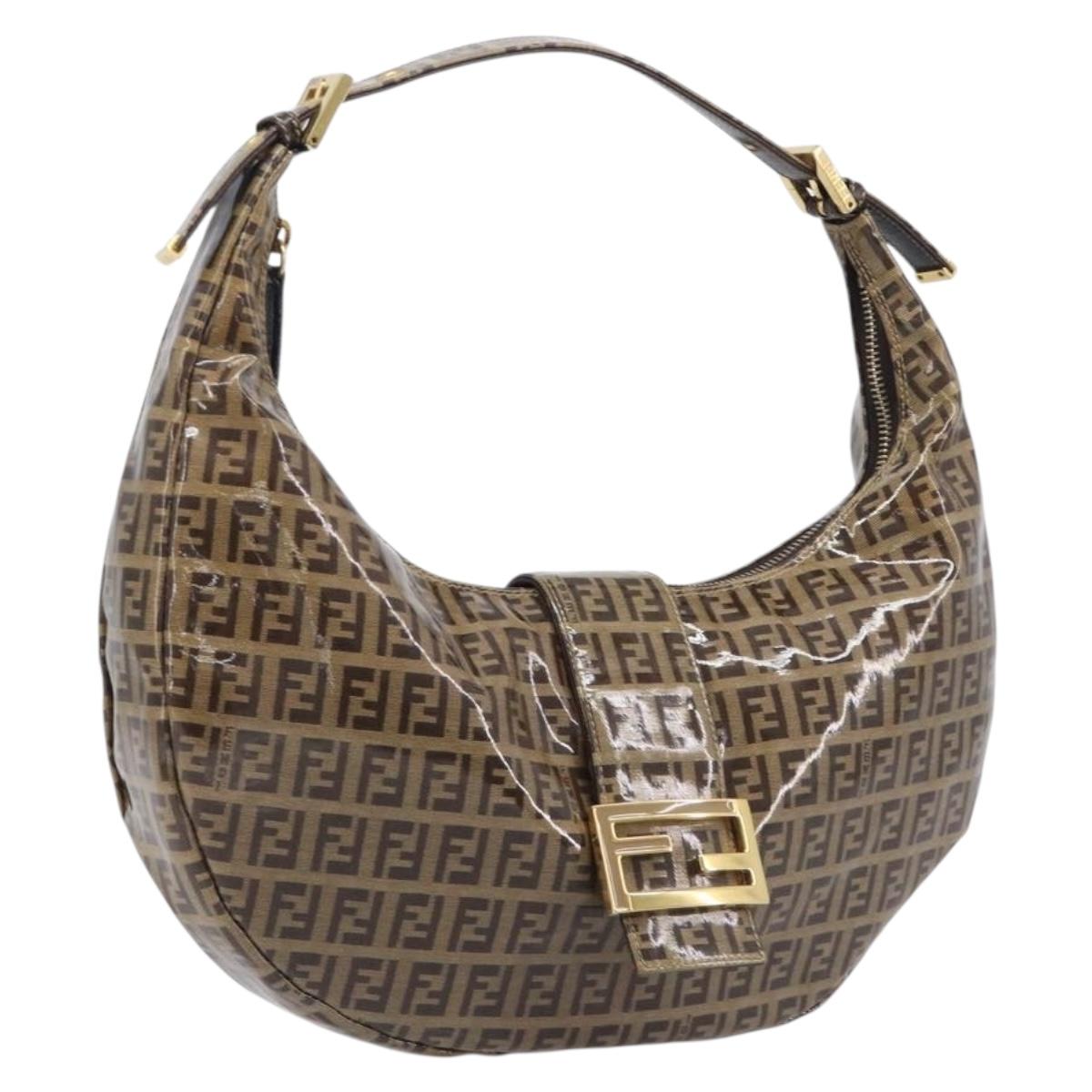 FENDI Zucchino Canvas Mamma Baguette Bag Coated Canvas Brown Gold Auth 210183V